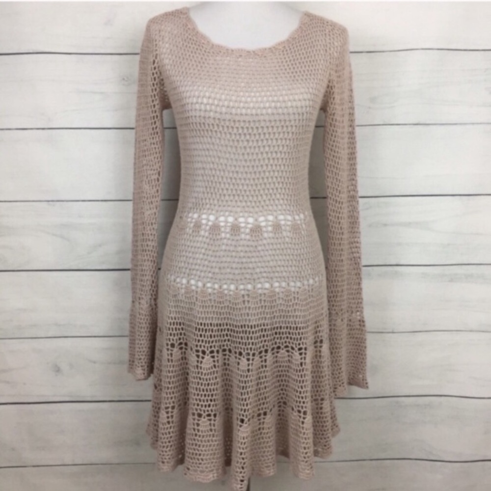 Free People Long Sleeve Crochet Boho Dress